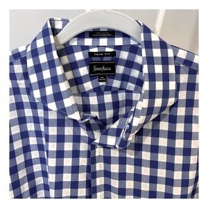 Neiman Marcus Trim Fit Navy Gingham Button…